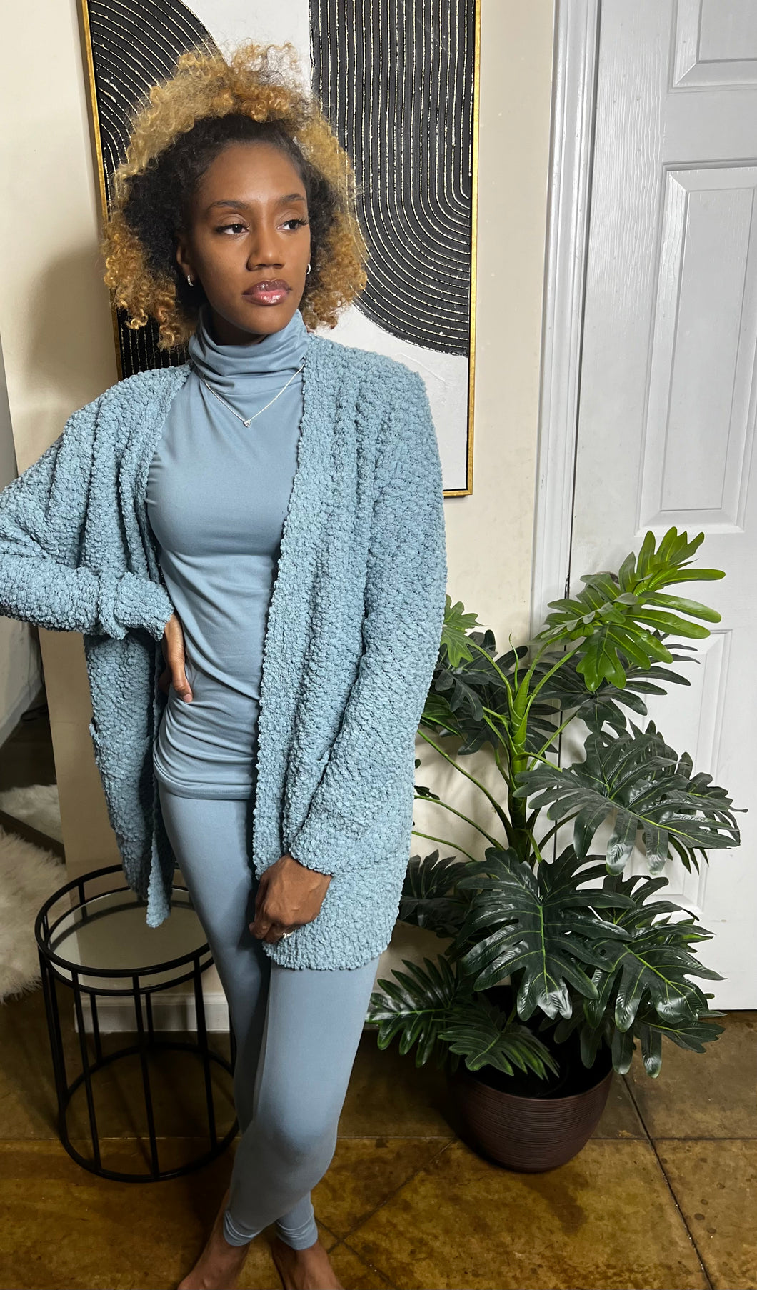 Cozy Lounge Cardigan Set (Blue Gray)