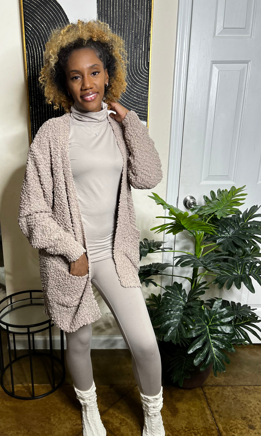 Cozy Lounge Cardigan Set (Mocha)